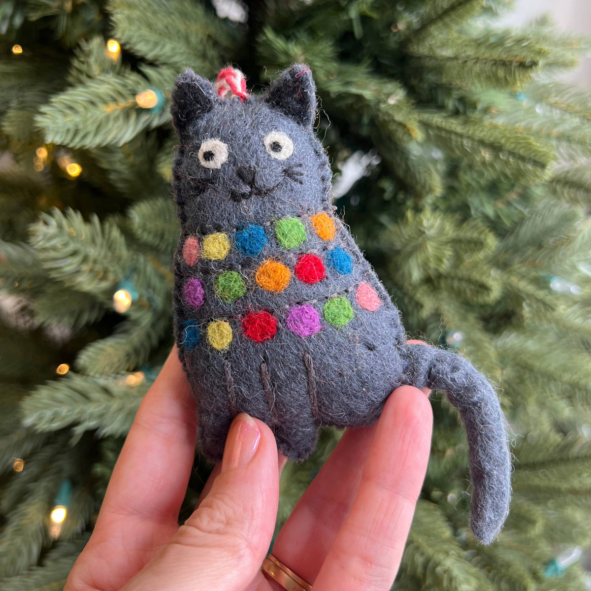 Cat Tangled in Christmas Lights Felt Wool Ornament by Ornaments 4 Orphans