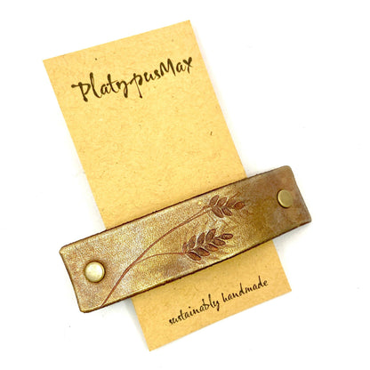 Copper / Rose Gold Wheat Stalk Leather Hair Barrette by PlatypusMax