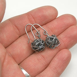 Wire Yarn Ball Sterling Silver Earrings by Sprig & Sparrow Jewelry