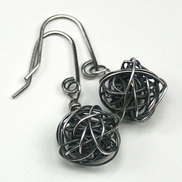 Wire Yarn Ball Sterling Silver Earrings by Sprig & Sparrow Jewelry