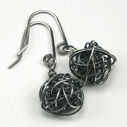 Wire Yarn Ball Sterling Silver Earrings by Sprig & Sparrow Jewelry
