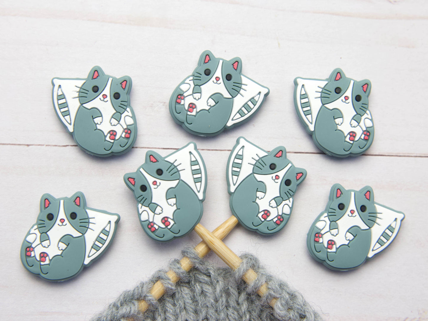 Sleepy Cat Stitch Stoppers from Fox & Pine Stitches