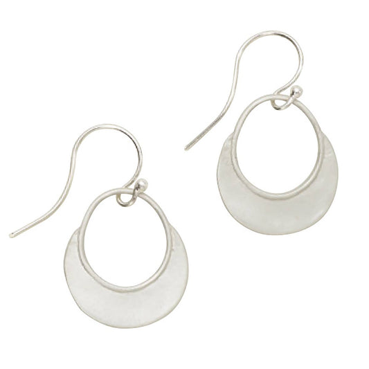 Petite hammered circle earrings in Matte Sterling Silver by Julia Britell Design