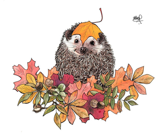 Autumn Hedgy Greeting Card (blank inside) by Shawn Braley Illustration