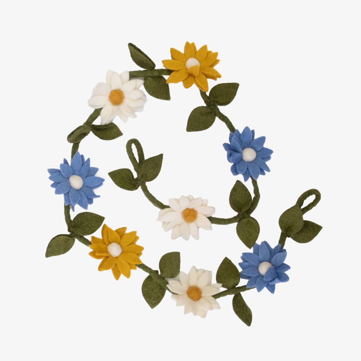 Blue, White and Yellow Felt Flowers Garland by The Winding Road - Maine Yarn & Fiber Supply