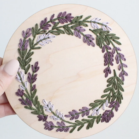 Lavender Wreath - DIY Wood Embroidery Kit by The HNB House - Maine Yarn & Fiber Supply