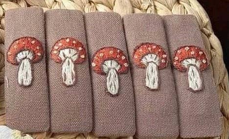 Mushroom Embroidered Hair Barrette Pair by Quince Fables