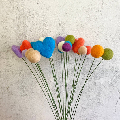 Set of 6 Felted Heart Ball Bouquet Spring Floral by Oakwind Hollow