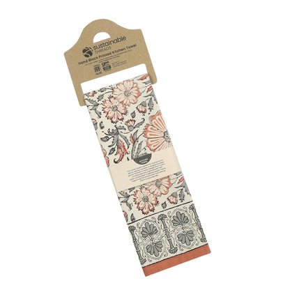 BLOOM EARTH - Block Printed Fair Trade Cotton Kitchen Towel from Sustainable Threads - Maine Yarn & Fiber Supply