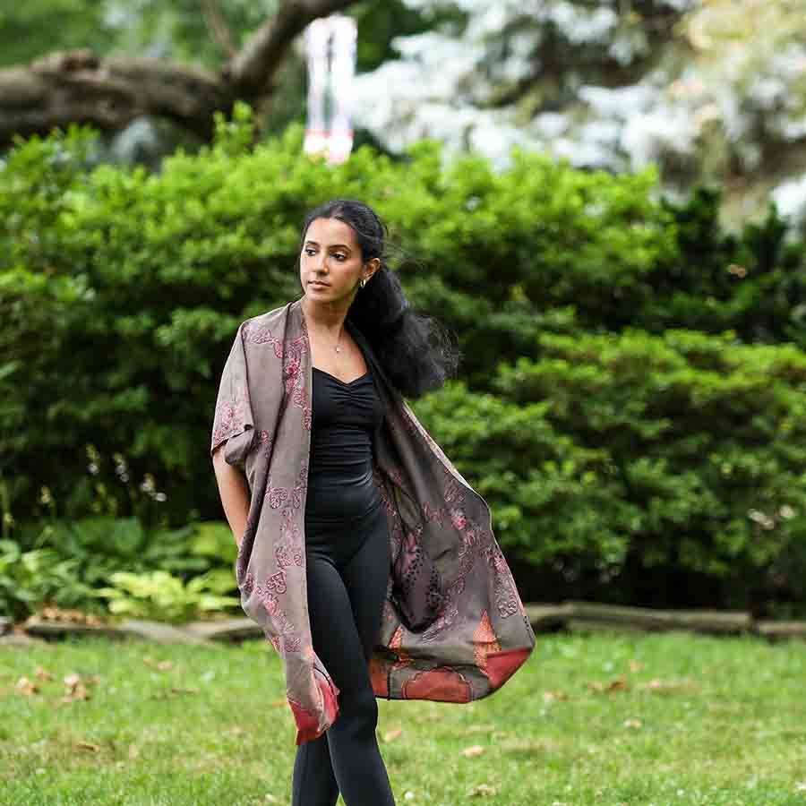 Paris Pink Floral Lounge Kimono/Robe Beach Coverup by Ichcha - Maine Yarn & Fiber Supply