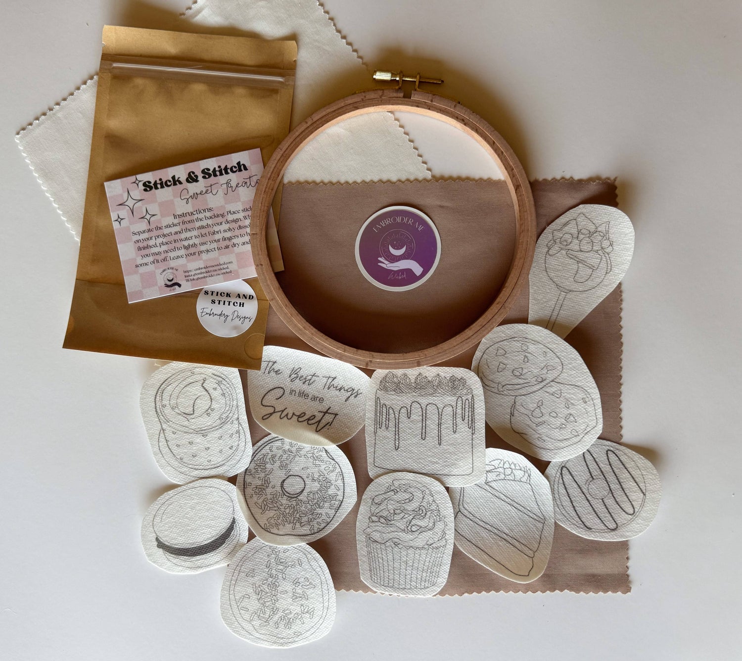 Sweet Treats Stick & Stitch Pack by Embroider Me Wicked - Maine Yarn & Fiber Supply
