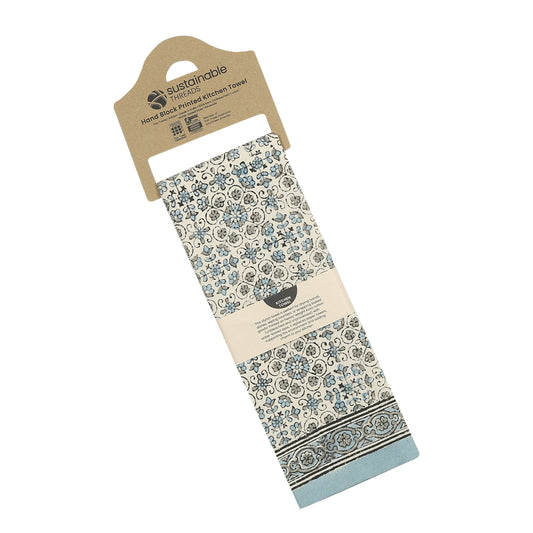 Lily River - Block Printed Fair Trade Cotton Kitchen Towel from Sustainable Threads - Maine Yarn & Fiber Supply