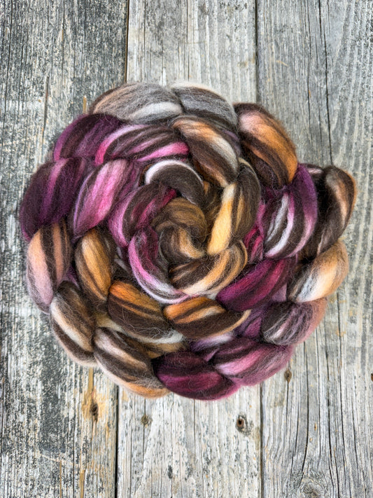 Hand Dyed by Bristol Ivy Corriedale Humbug Top Braid ~6oz