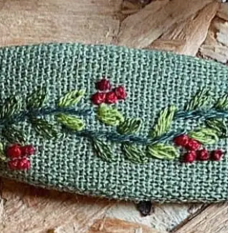 Winter Vine & Evergreen Trees Embroidered Hair Barrettes from Quince Fables