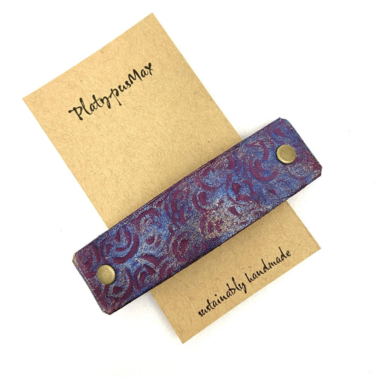 Violet Spirals Leather Hair Barrette by PlatypusMax