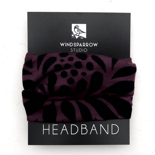Chrysanthemum (black ink) Headband by Windsparrow Studio