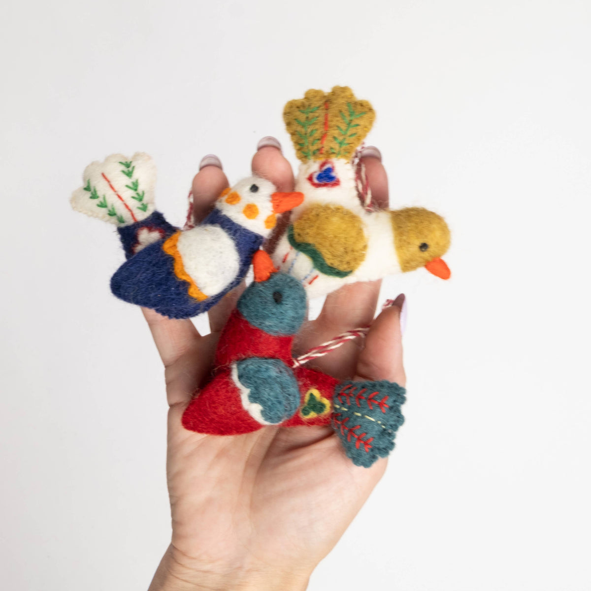 Embroidered Felt Bird Ornaments from The Winding Road