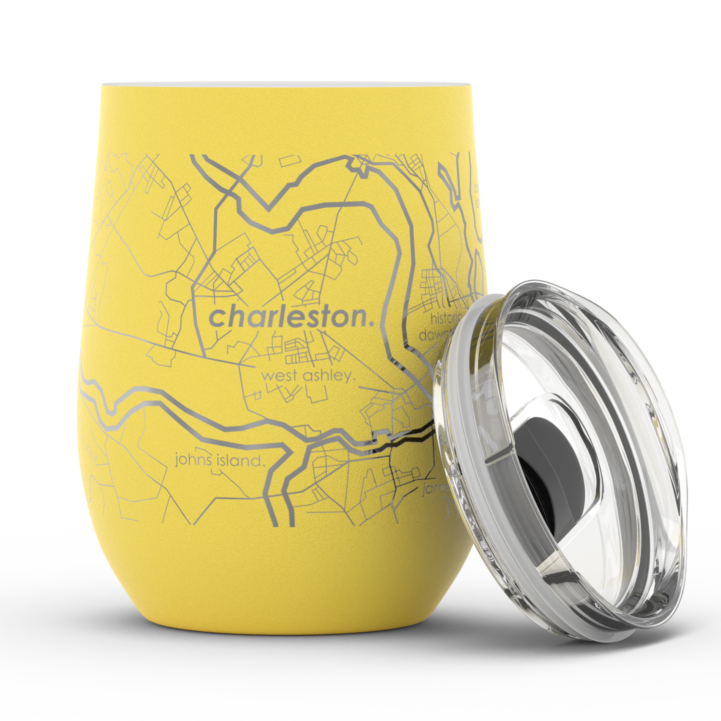 Bangor, ME Map - 12 oz Insulated Wine Tumbler in Sunrise Yellow by Well Told