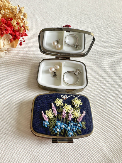 Floral Embroidered Rectangle Mini Jewelry Box With Mirror by Quince Fables