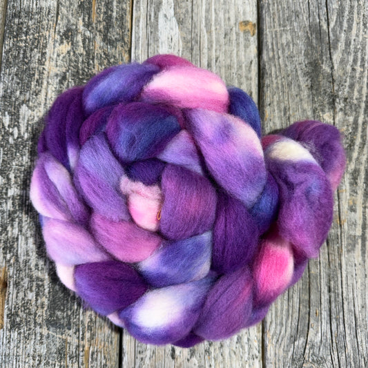 Hand Dyed BFL Top Fiber Braid 4.8oz “Crocus”