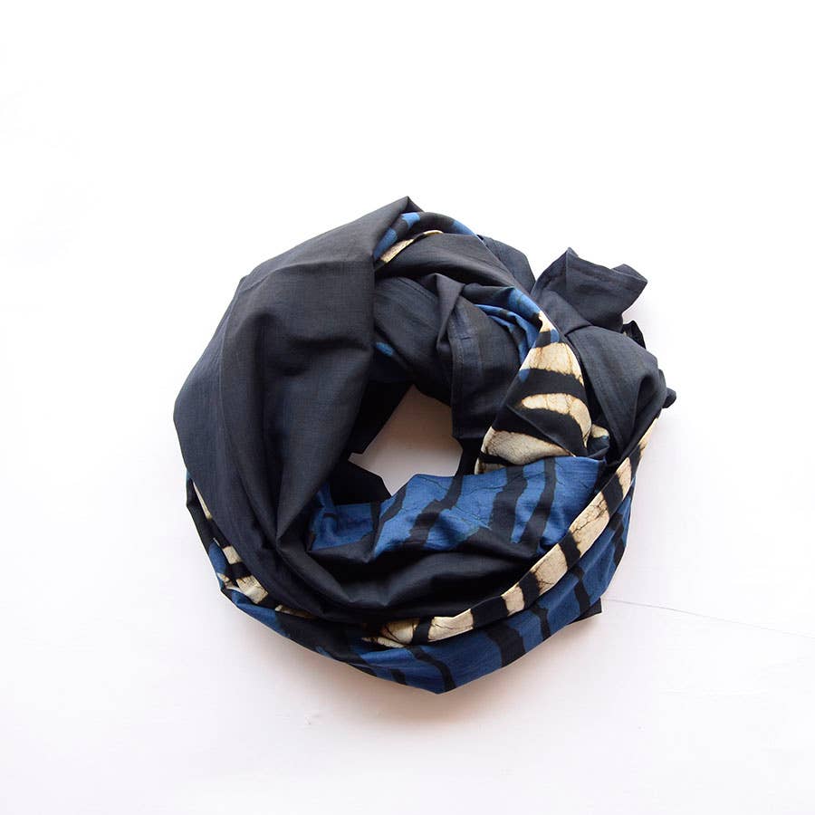Crescent Blue Moon Block Print Scarf by Ichcha - Maine Yarn & Fiber Supply