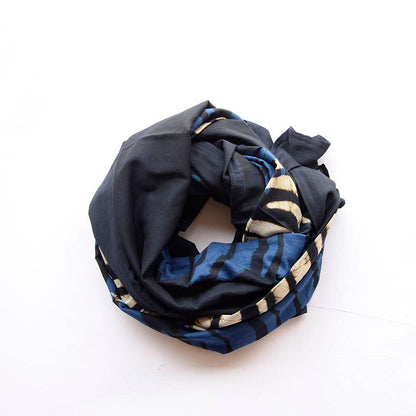 Crescent Blue Moon Block Print Scarf by Ichcha - Maine Yarn & Fiber Supply