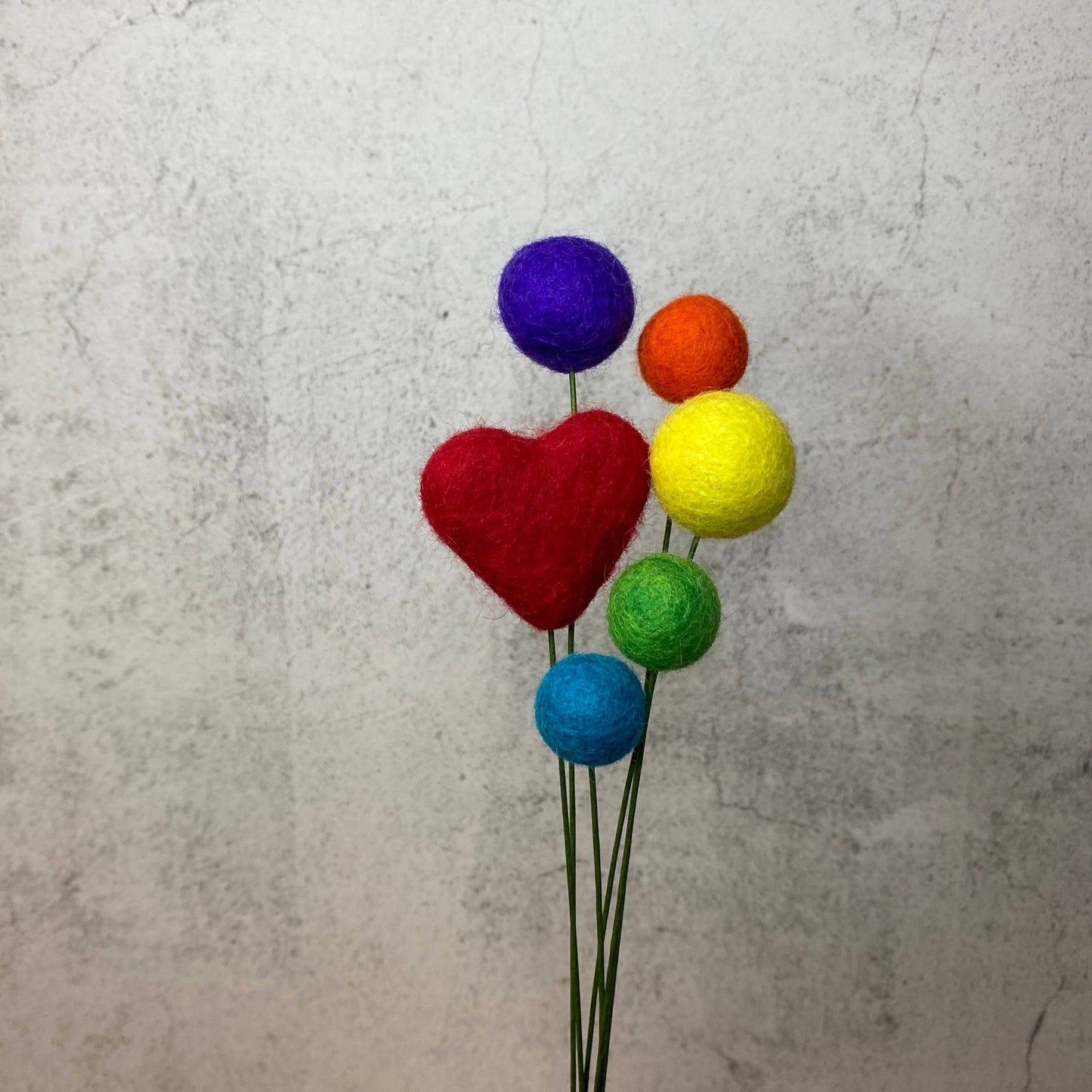 Set of 6 Felted Heart Ball Bouquet Rainbow by Oakwind Hollow