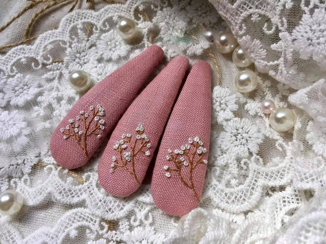 Baby's Breath Embroidered Hair Barrette Pair by Quince Fables