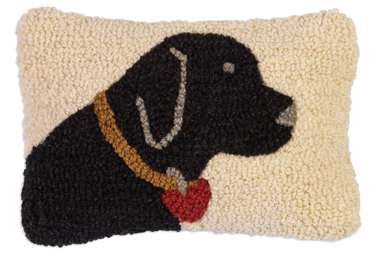 Licorice Lab Black 8" x 12" Hand Hooked Wool Pillow from Chandler 4 Corners - Maine Yarn & Fiber Supply
