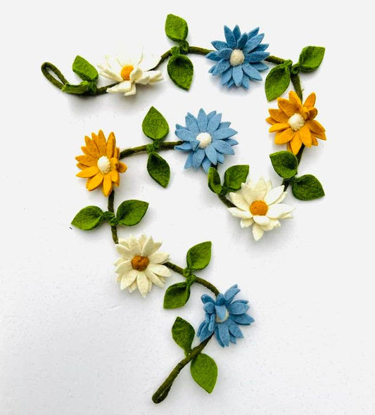 Blue, White and Yellow Felt Flower Garland by The Winding Road