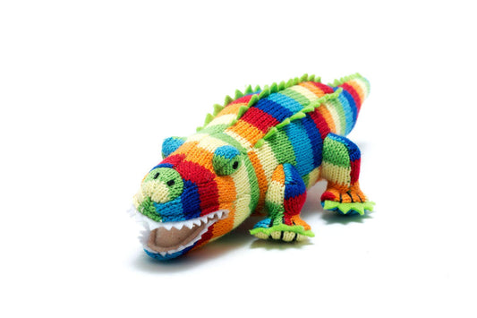 Knitted Crocodile Stripe Baby Rattle by Best Years