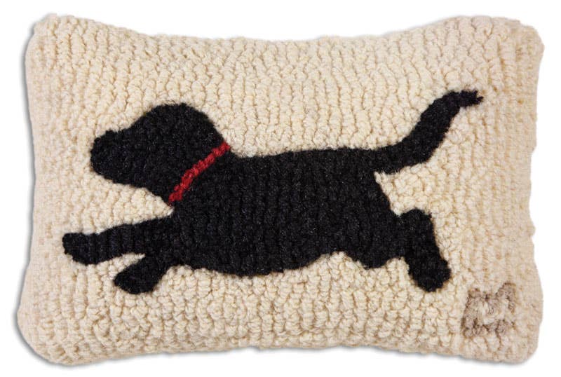 Running Black Dog 8" x 12" Hand Hooked 100% Wool Pillow from Chandler 4 Corners - Maine Yarn & Fiber Supply
