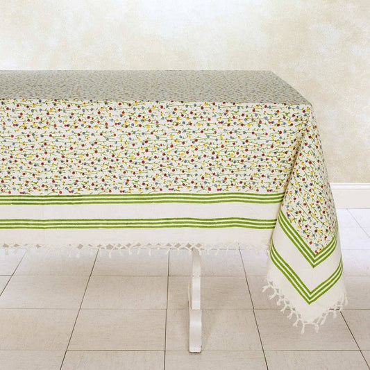 FIESTA w/Tassels Hand Block Printed Cotton Tablecloth from Sustainable Threads