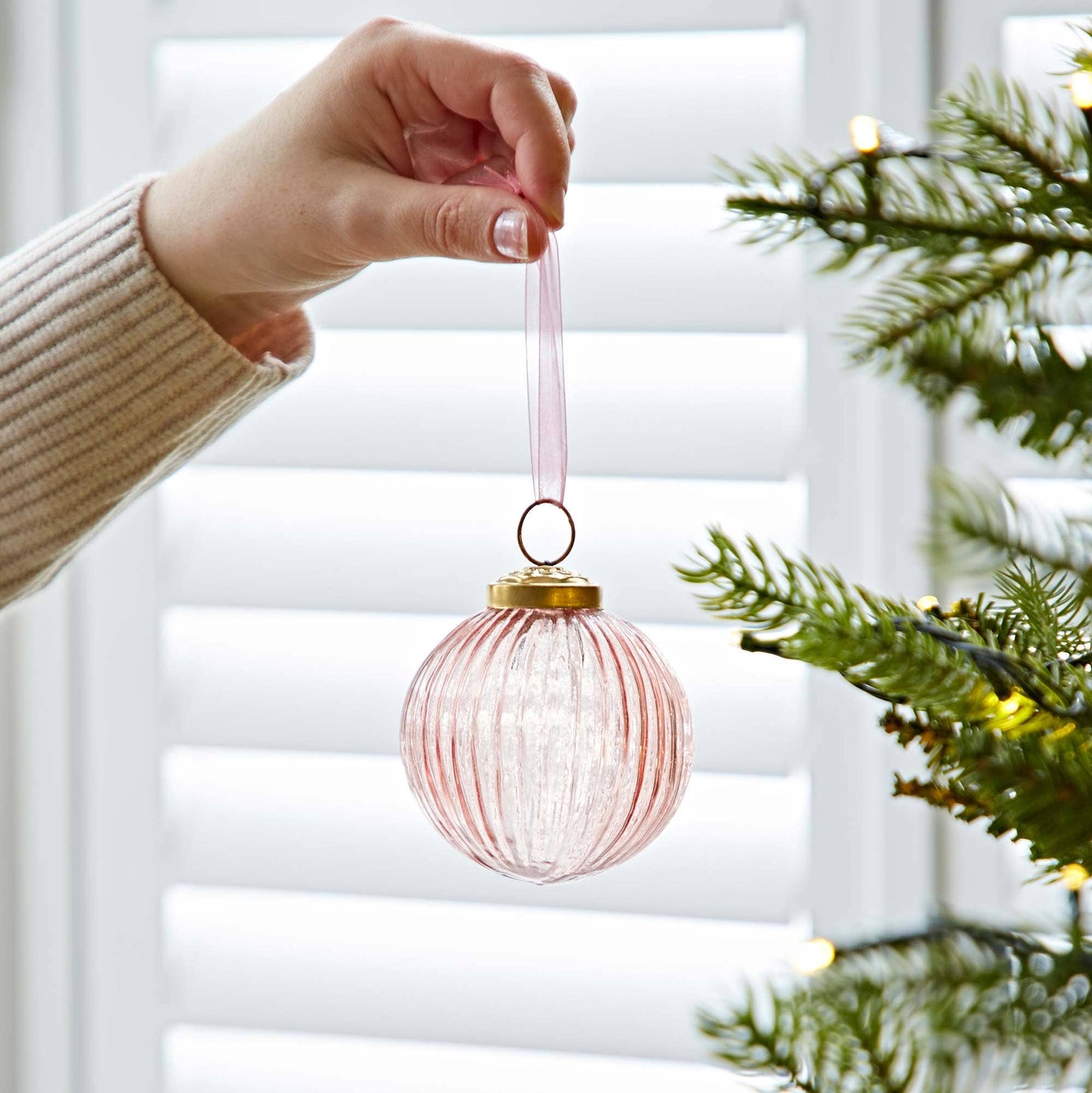 Recycled Glass Ribbed Baubles (3 colors) by Paper High UK