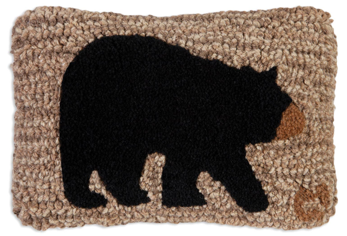 Black Bear On Tweed - 8" x 12" Hand Hooked 100% Wool Pillow from Chandler 4 Corners - Maine Yarn & Fiber Supply