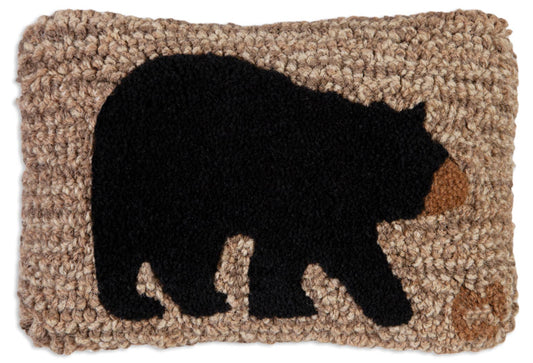 Black Bear On Tweed - 8" x 12" Hand Hooked 100% Wool Pillow from Chandler 4 Corners - Maine Yarn & Fiber Supply