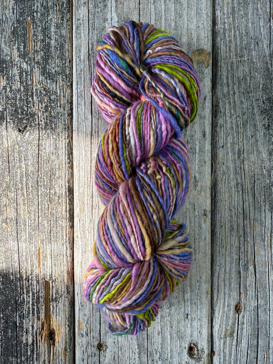 Hand Dyed and Spun Corriedale Top 4.1oz “Summer Bouquet”