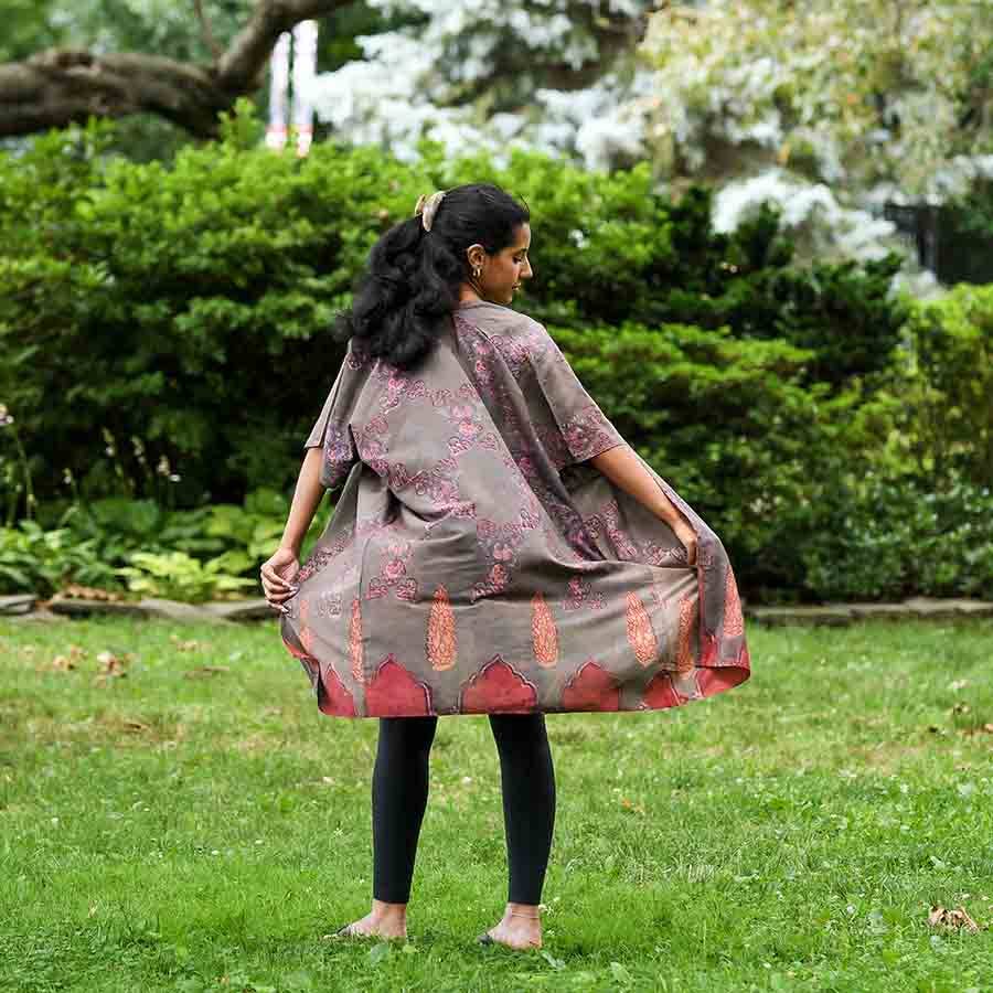 Paris Pink Floral Lounge Kimono/Robe Beach Coverup by Ichcha - Maine Yarn & Fiber Supply
