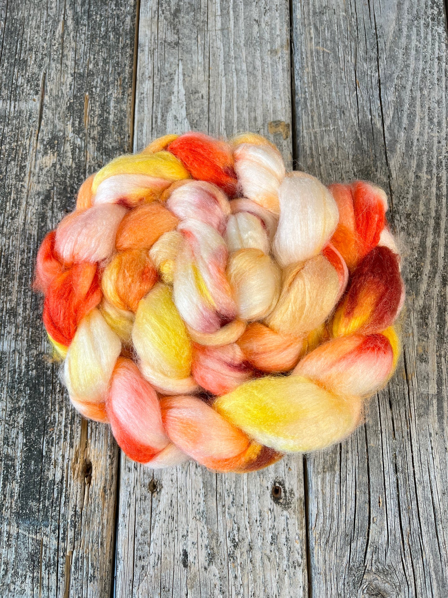 Hand Dyed Superwash Merino/Silk Top Fiber Braid 5.4 oz “Shave Ice”