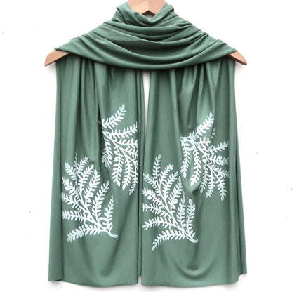 Leafy Branch Scarf (white ink) by Windsparrow Studio - Maine Yarn & Fiber Supply
