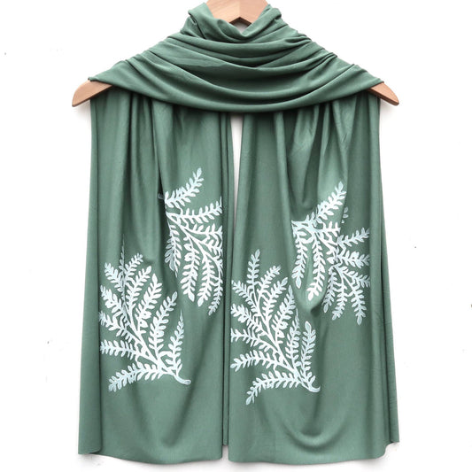 Leafy Branch Scarf (white ink) by Windsparrow Studio - Maine Yarn & Fiber Supply
