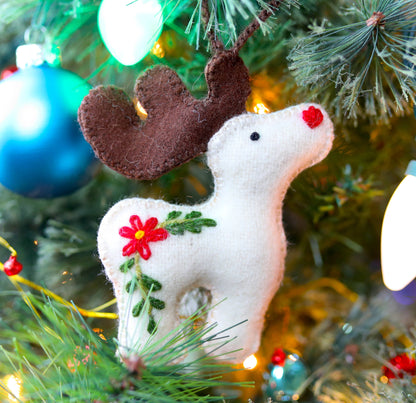 Reindeer Embroidered Wool Ornament from Ornaments 4 Orphans