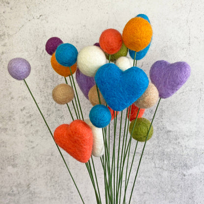 Set of 6 Felted Heart Ball Bouquet Spring Floral by Oakwind Hollow