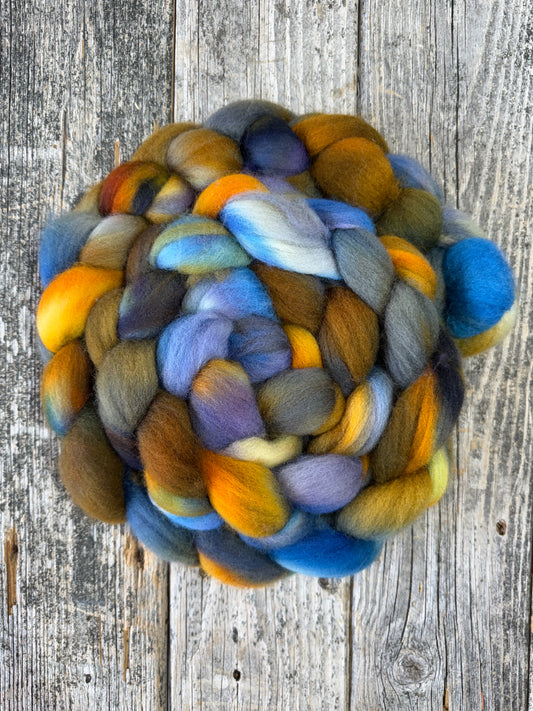 Hand Dyed Corriedale Top Fiber Braid 8.8oz “Pelinor”