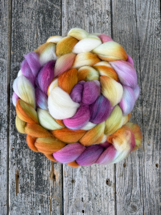 Hand Dyed Polwarth Top Braid 7.7oz  “Peaches & Cream”