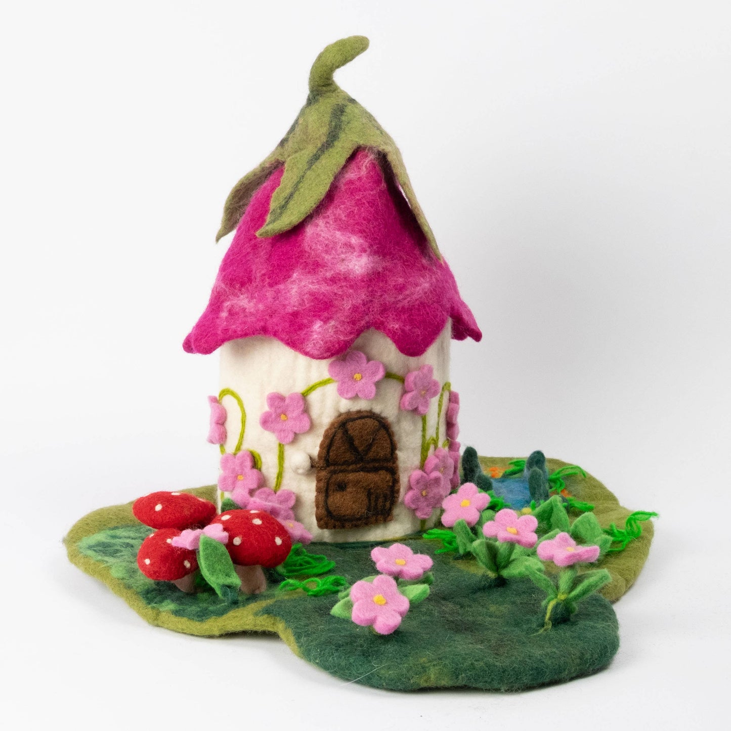 Felt Pink Fairy Cottage Playset For Finger Puppets by The Winding Road