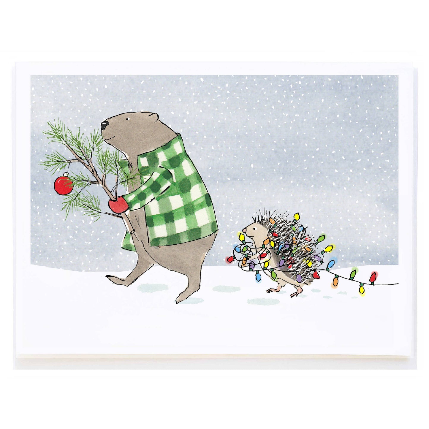 Animals with Tree - Single Greeting Card by Molly O