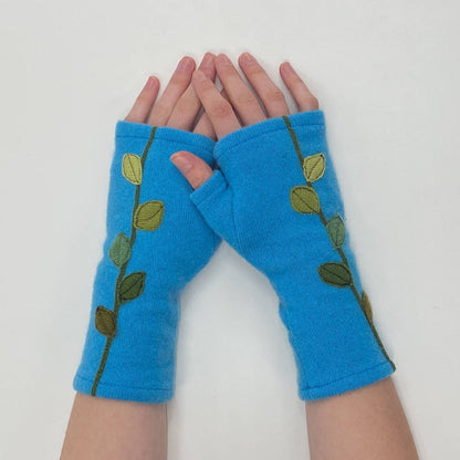 Leaves on Orange - Fingerless Cashmere Gloves from Sardine Clothing Co.