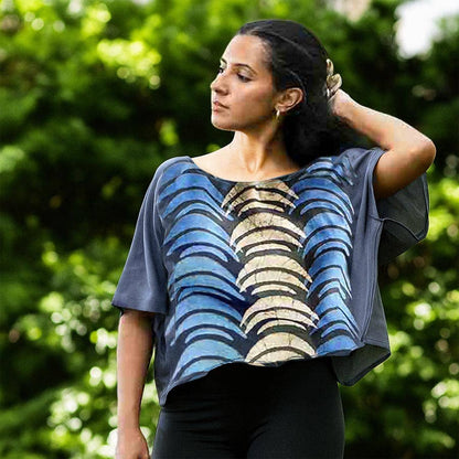 Crescent Block Printed Cotton Silk Croptop by Ichcha - Maine Yarn & Fiber Supply