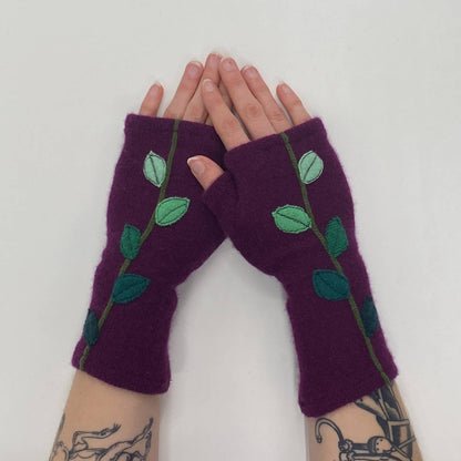 Leaves on Orange - Fingerless Cashmere Gloves from Sardine Clothing Co.